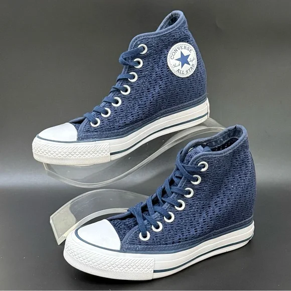 CONVERSE Chuck Taylor All Star Lux Blue Crochet Hidden Wedge Platform Sneakers 5 - Picture 1 of 16